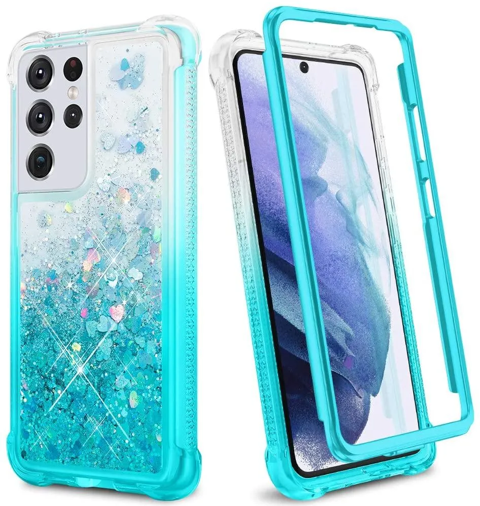 Galaxy S21 Ultra Glitter Full Body Rugged Liquid TPU Bumper Protective Girls Case