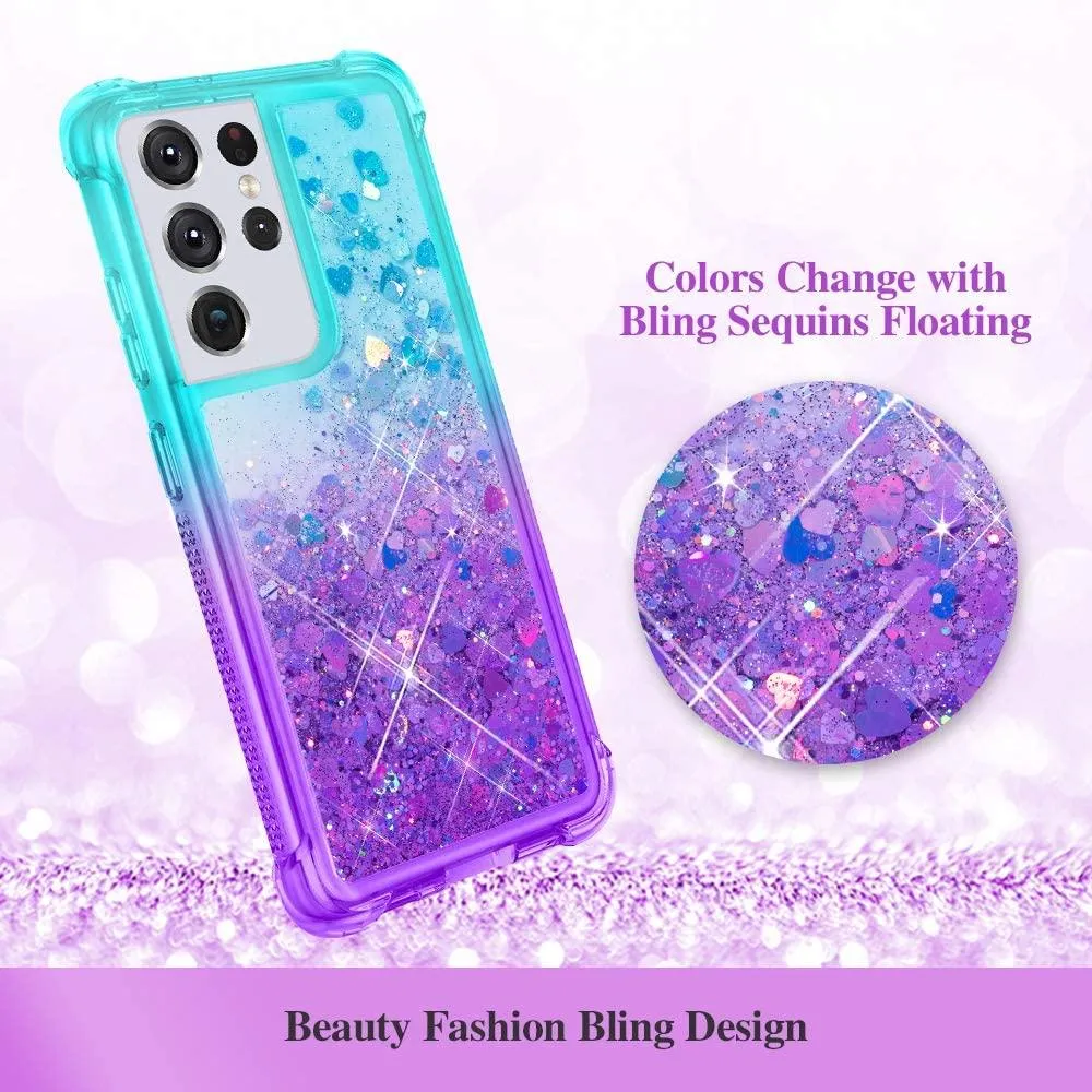 Galaxy S21 Ultra Glitter Full Body Rugged Liquid TPU Bumper Protective Girls Case