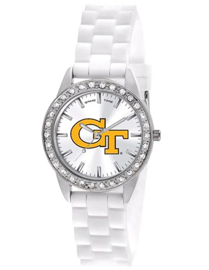 Georgia Tech University Womens Frost Watch - Crystal Bezel - Silicone Strap