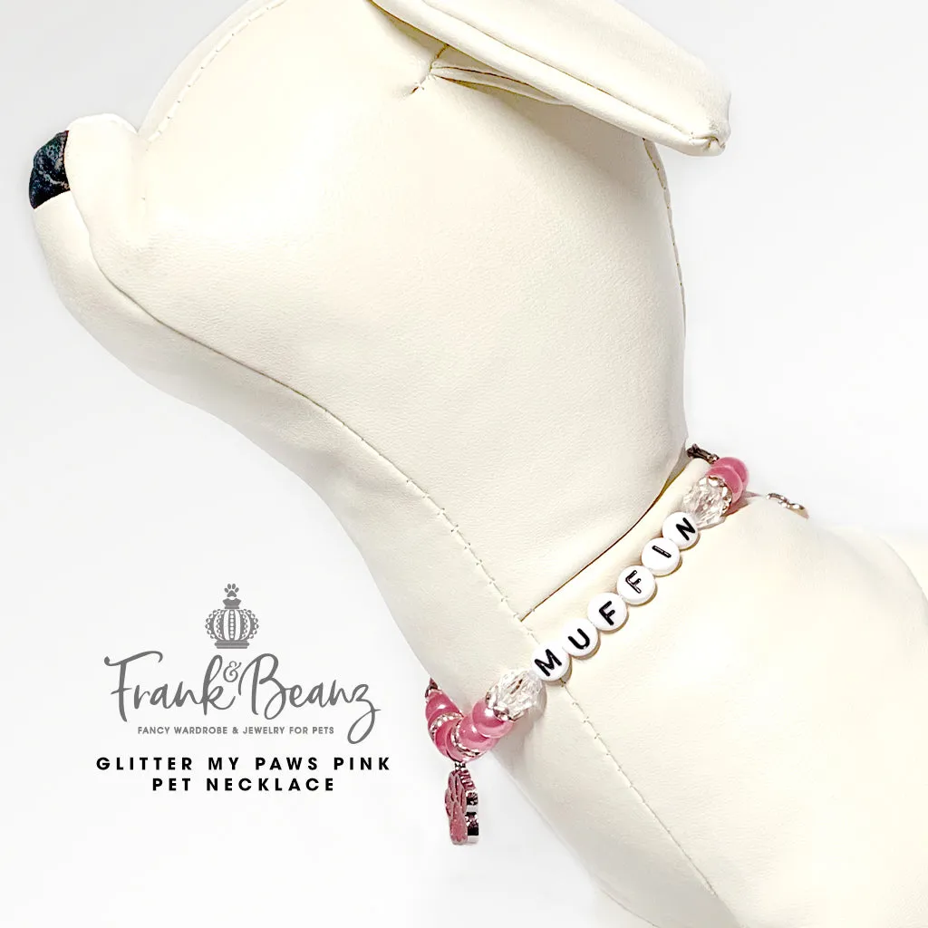 Glitter My Paws Pink Paw Pearl Dog Necklace