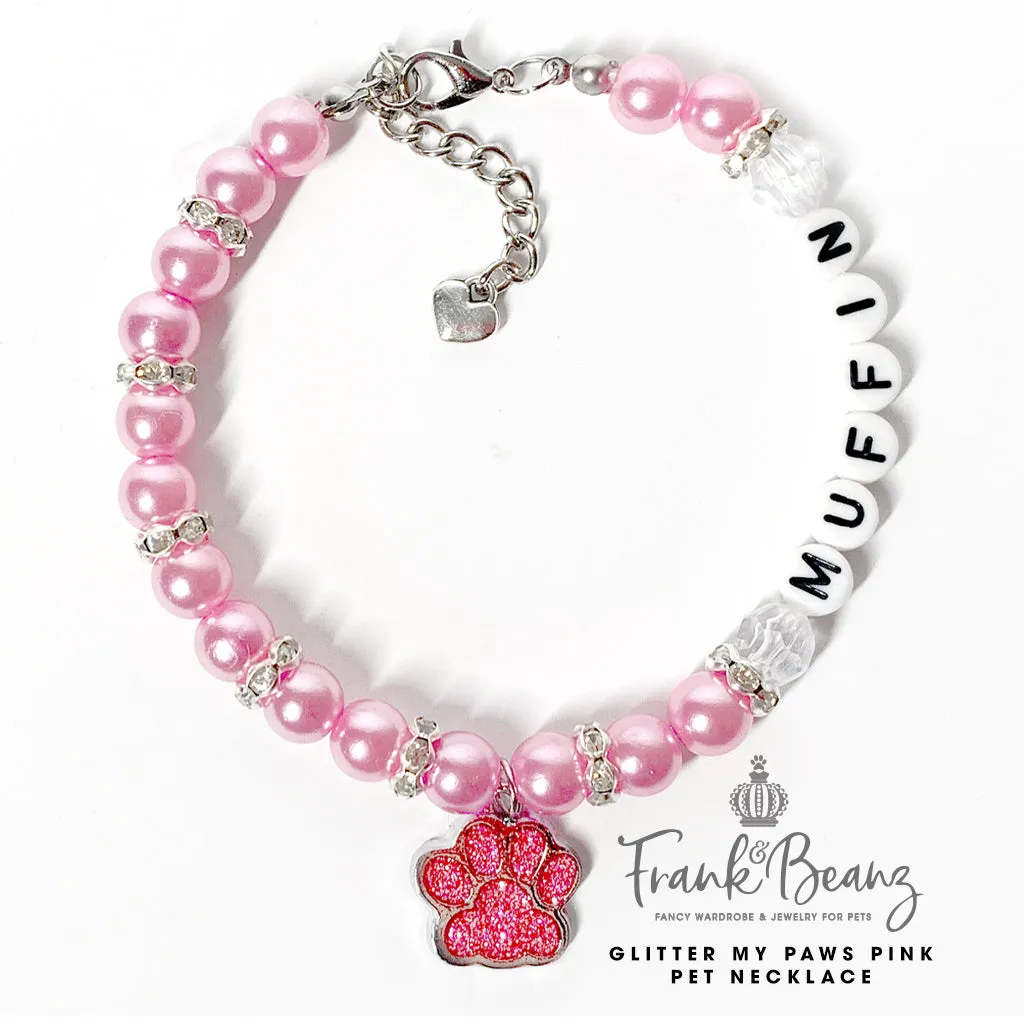 Glitter My Paws Pink Paw Pearl Dog Necklace