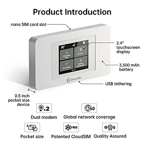 GlocalMe 4G LTE Mobile Hotspot Device, Wireless WiFi for Home or Travel