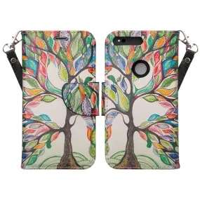 Google Pixel Case, Pu Leather Magnetic Fold[Kickstand] Wallet Case with ID & Card Slots for Google Pixel - Colorful Tree