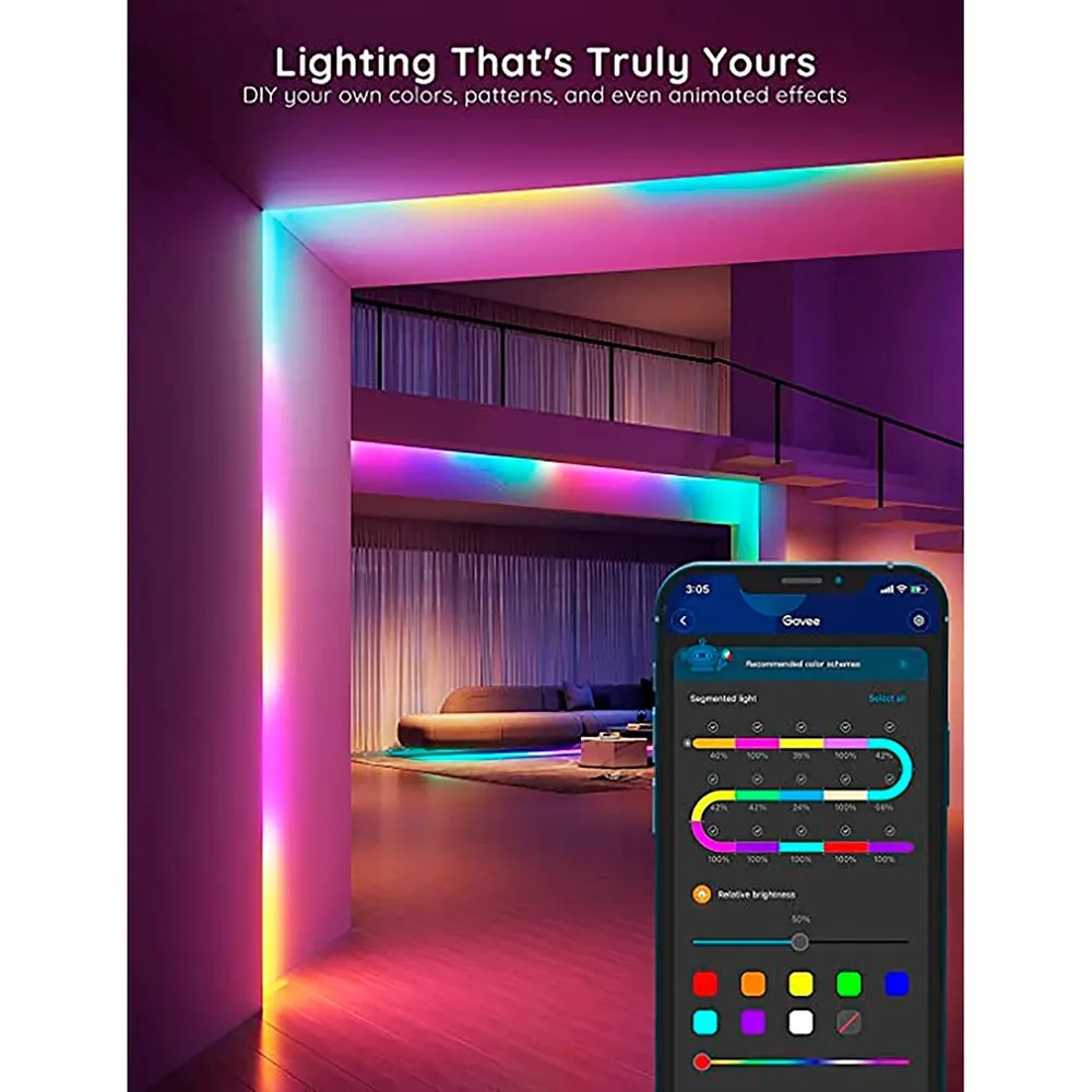 Govee RGBIC Basic Wi-Fi   Bluetooth LED Strip Lights - 5m - Hvid