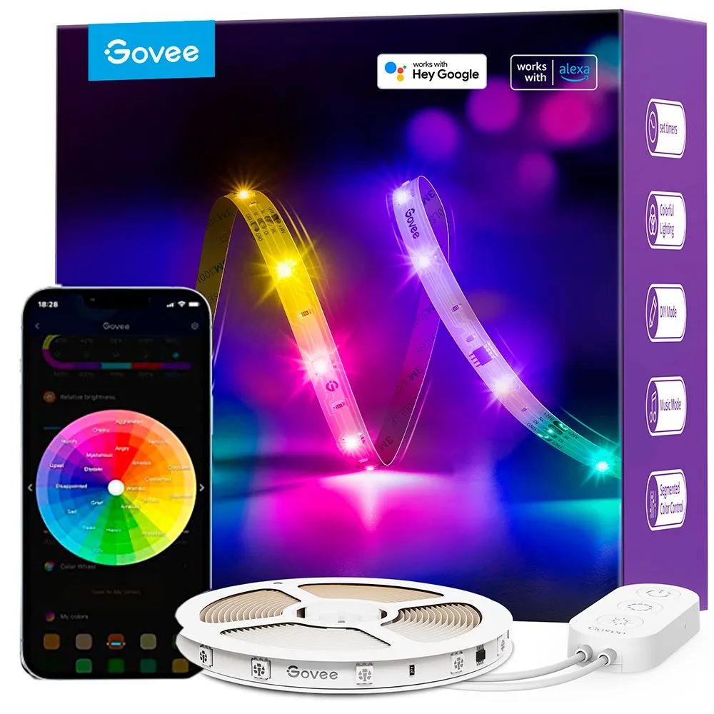 Govee RGBIC Basic Wi-Fi   Bluetooth LED Strip Lights - 5m - Hvid