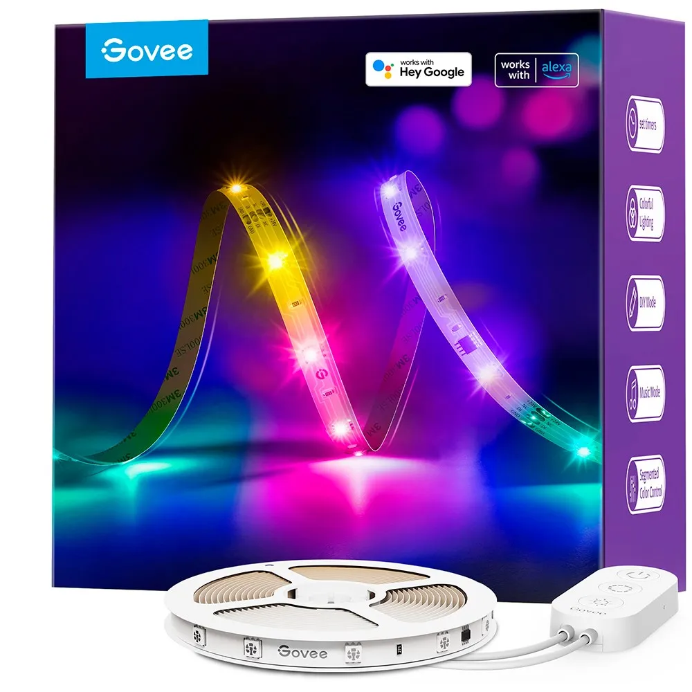 Govee RGBIC Basic Wi-Fi   Bluetooth LED Strip Lights - 5m - Hvid