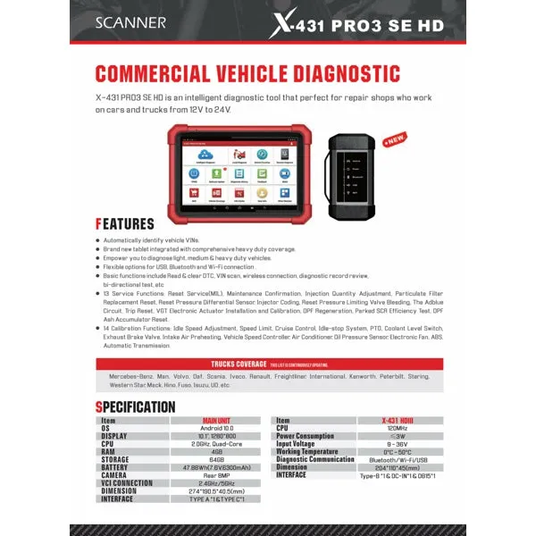 GT-LTD2 Launch X431 PRO 3 SE HD 24 Truck Diagnostics