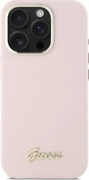 Guess Silicone Script Metal Logo & Frame Case for iPhone 16 Pro 6.3" Pink - GUHCP16LSMBSLP