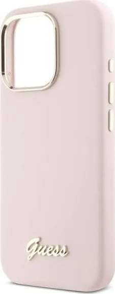 Guess Silicone Script Metal Logo & Frame Case for iPhone 16 Pro 6.3" Pink - GUHCP16LSMBSLP