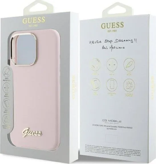 Guess Silicone Script Metal Logo & Frame Case for iPhone 16 Pro 6.3" Pink - GUHCP16LSMBSLP