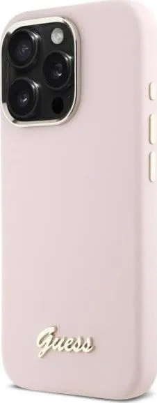 Guess Silicone Script Metal Logo & Frame Case for iPhone 16 Pro 6.3" Pink - GUHCP16LSMBSLP