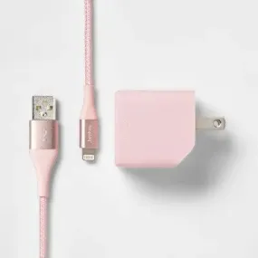 heyday 2-Port Wall Charger 15W USB-C & 5W USB-A (with 6' Lightning to USB-A Cable) - Pink/Rose Gold