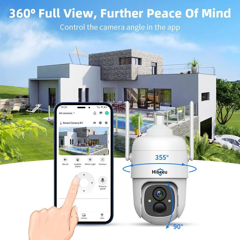 Hiseeu CQ1 Vicohome APP 2MP Cloud AI Analysis WiFi Video Security Surveillance Camera Rechargeable Battery with Solar Panel Outdoor Pan & Tilt Wireless