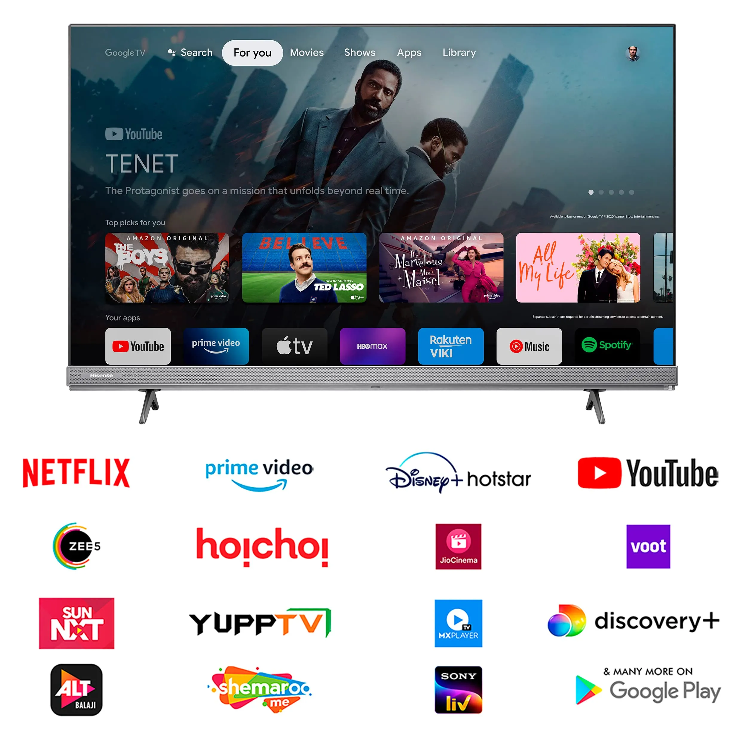 Hisense 164 cm (65 inches) Tornado 2.0 Series 4K Ultra HD Smart LED Google TV (65A7H, Silver) | Built in JBL 20 W Subwoofer | HDR 10  | Dolby Vision & Atmos