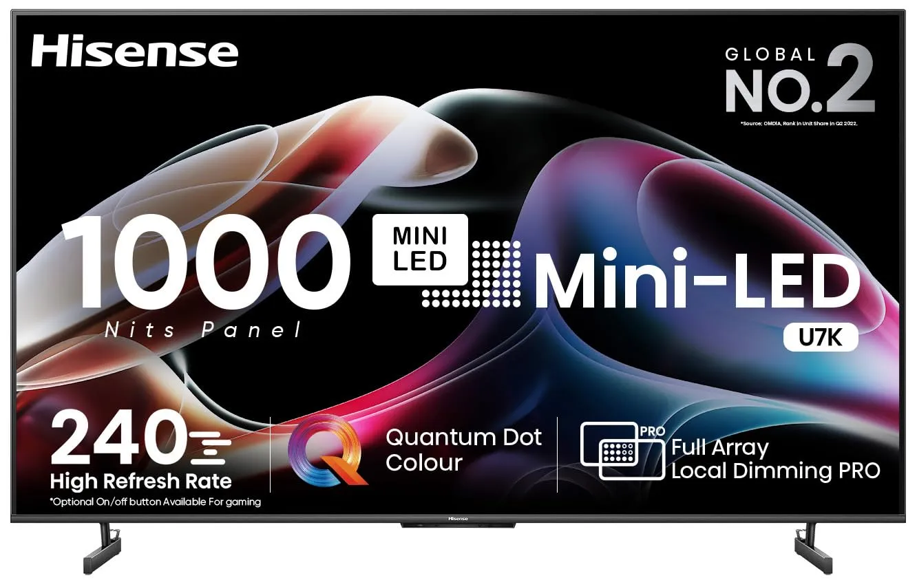 Hisense 189 cm (75 inches) 4K Ultra HD Smart Mini LED TV 75U7K (Black)