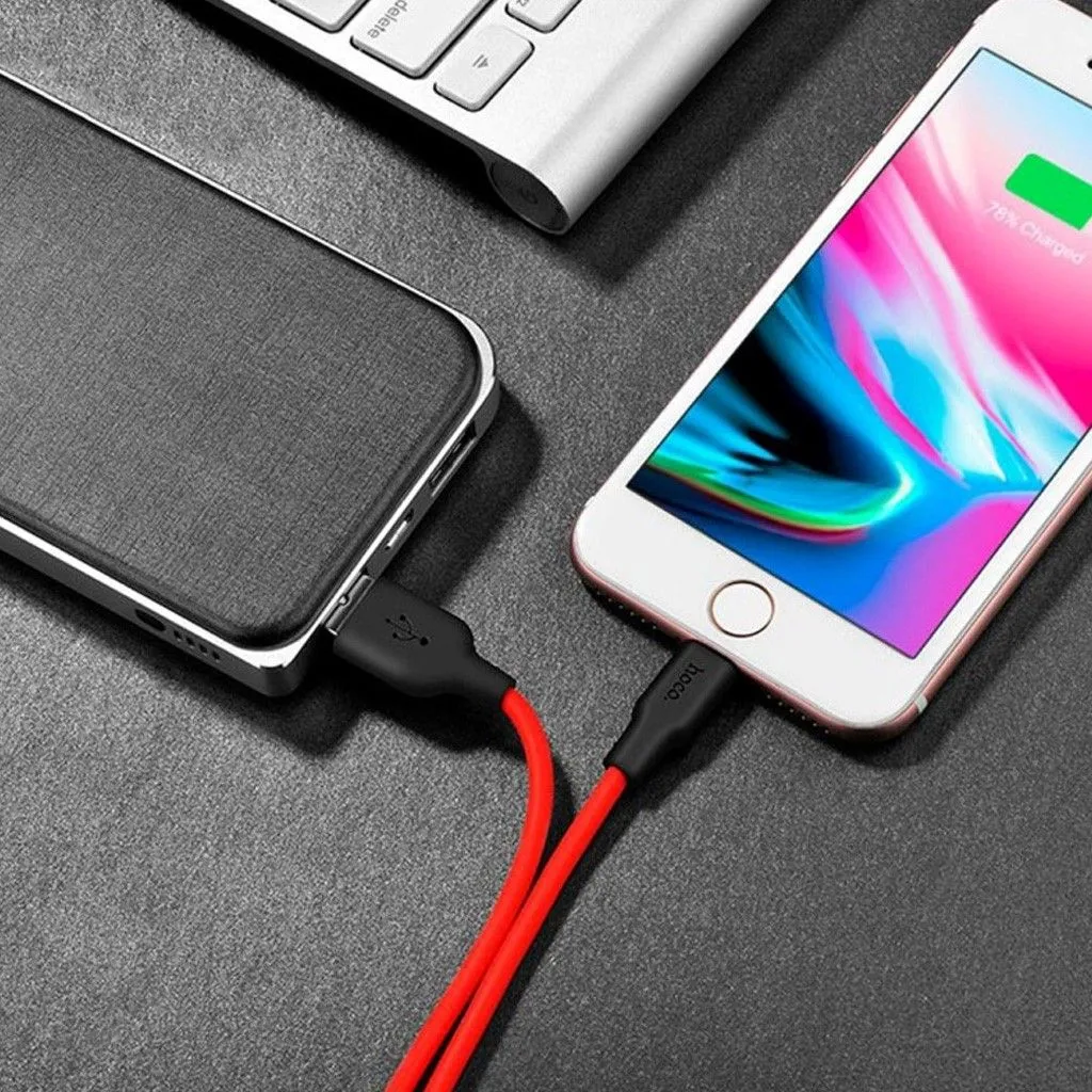 HOCO X21 Silicone lightning charging cable - black＆red