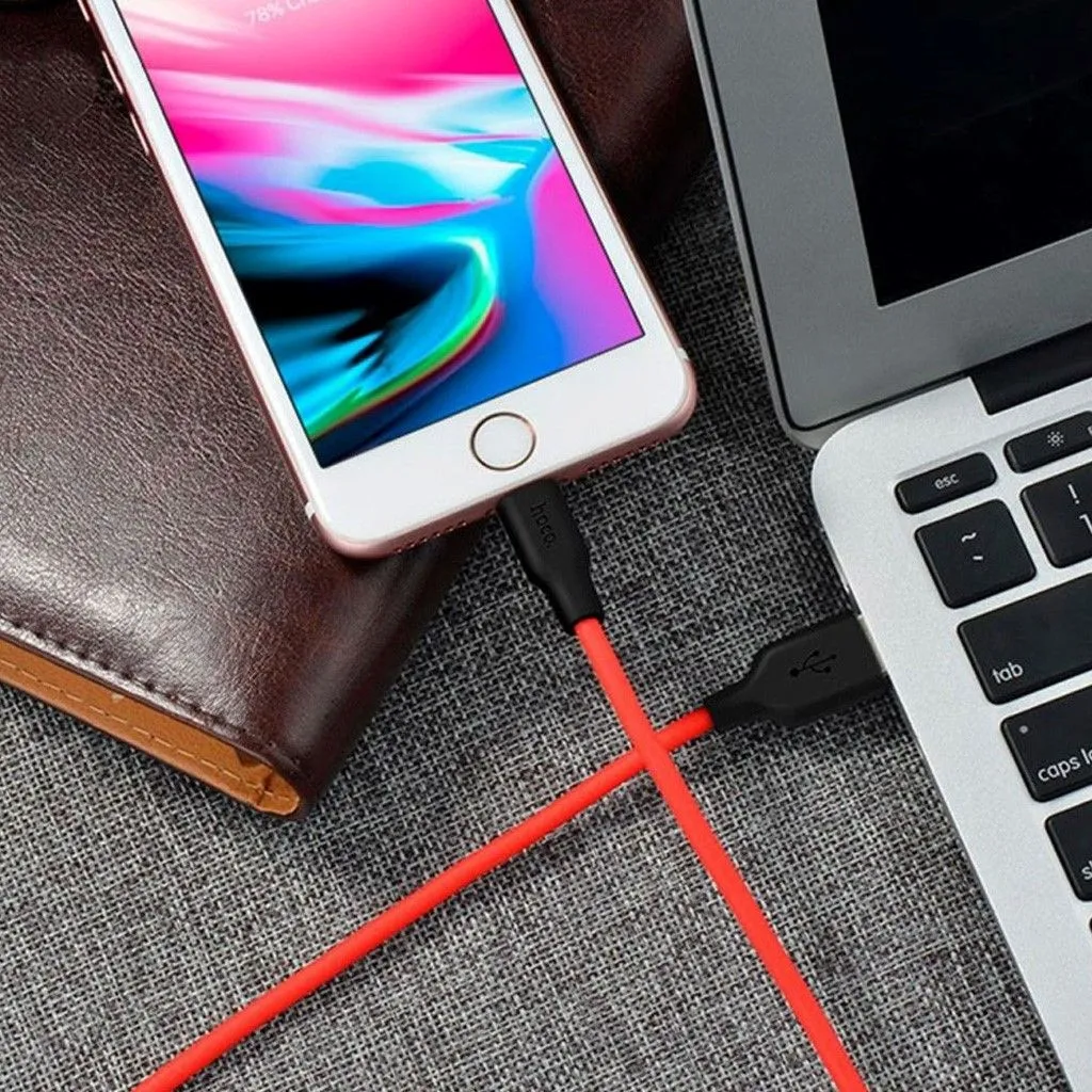 HOCO X21 Silicone lightning charging cable - black＆red