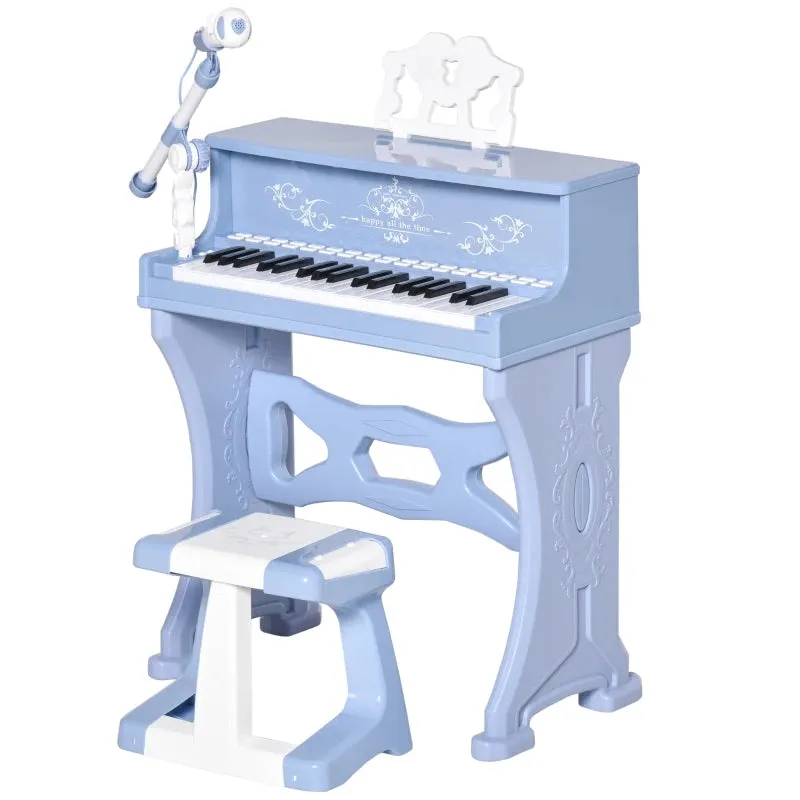 HOMCOM kids Electronic Piano Keyboard with Stool and Microphone - Blue