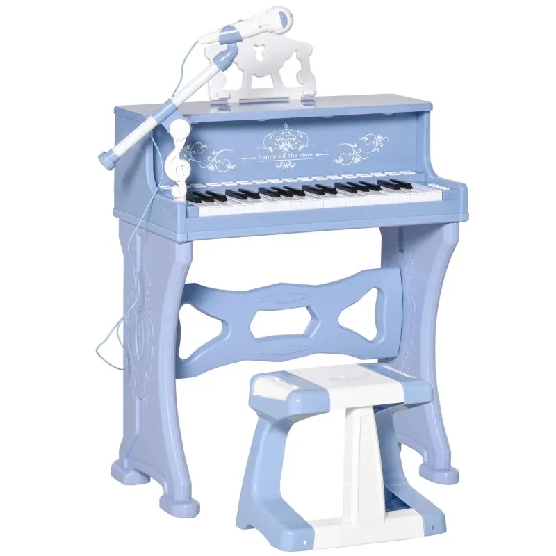 HOMCOM kids Electronic Piano Keyboard with Stool and Microphone - Blue