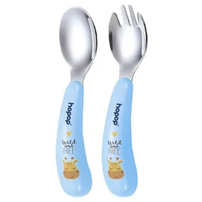 Hopop Spoon & Fork with Travel Case For Babies - Blue 6m 