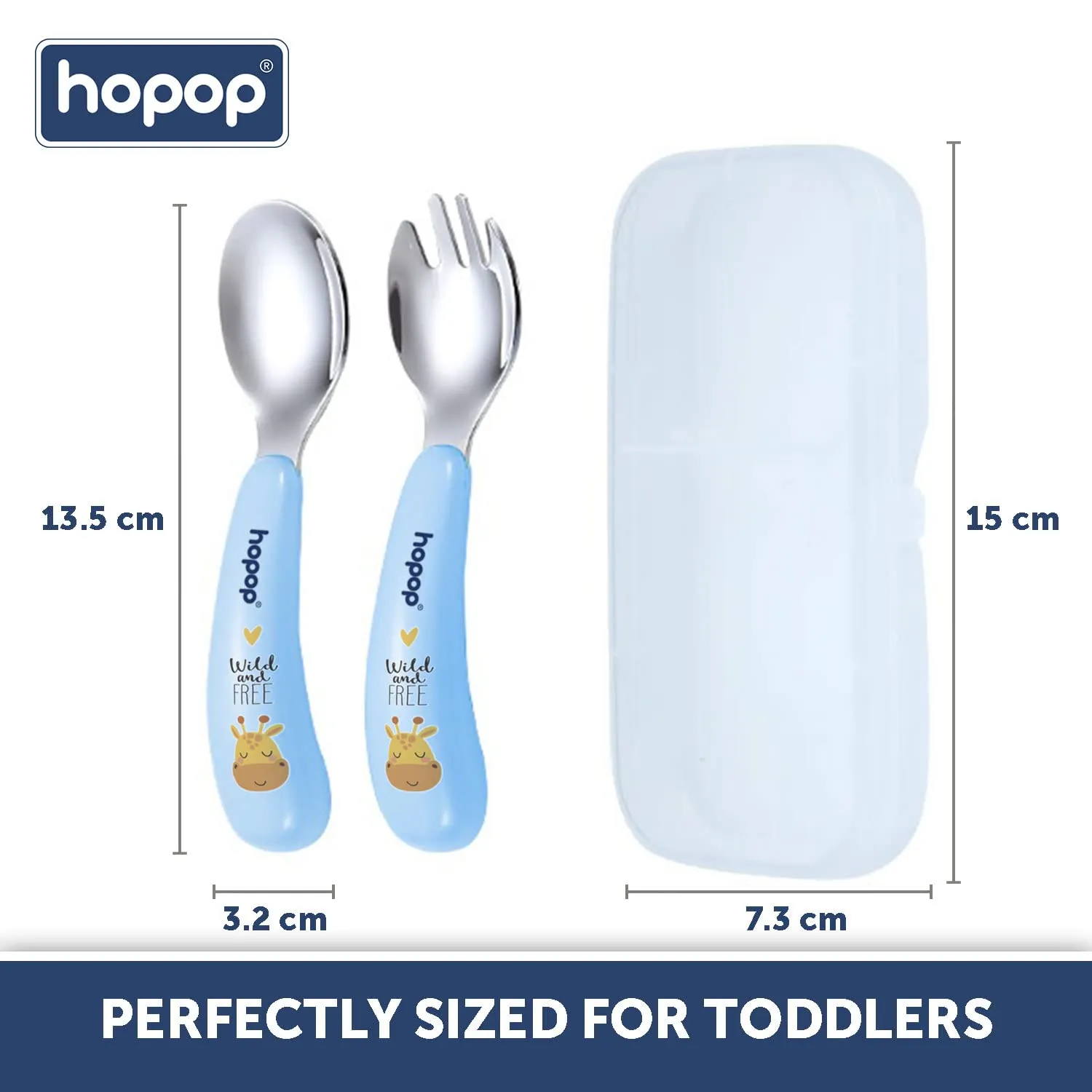 Hopop Spoon & Fork with Travel Case For Babies - Blue 6m 