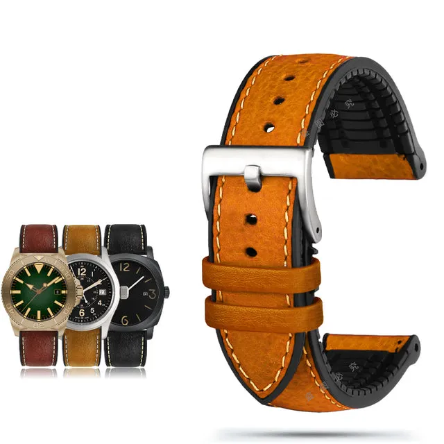 Italian Leather Fluorine Rubber Watch Bands