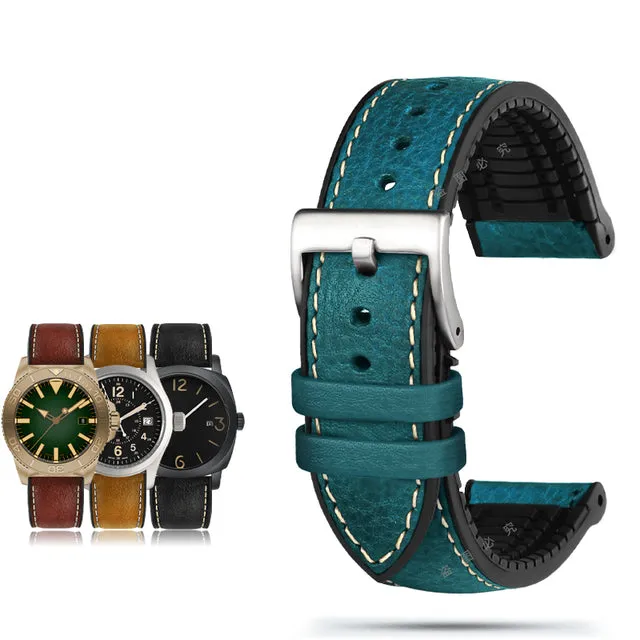 Italian Leather Fluorine Rubber Watch Bands