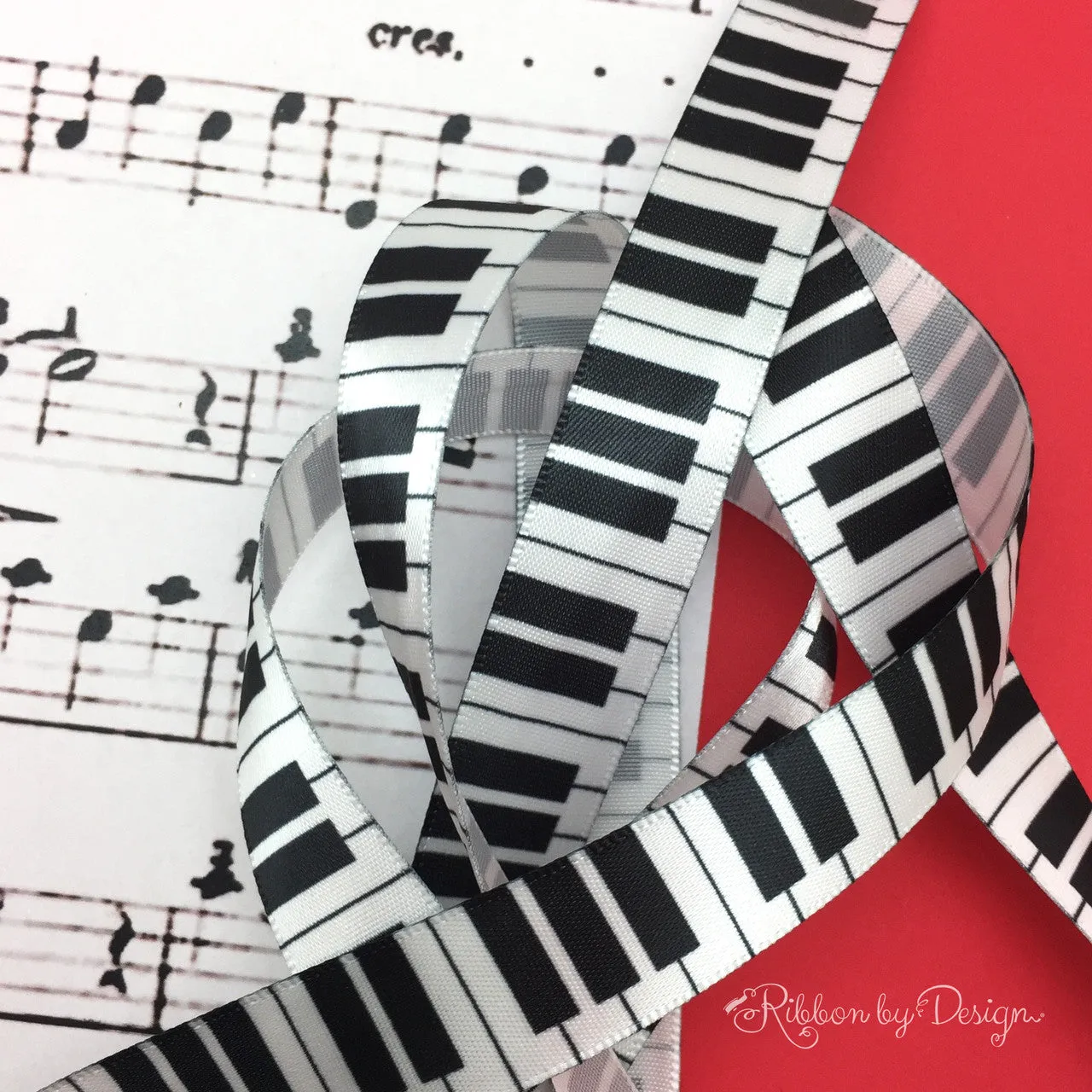 Keyboard Ribbon black keys on 5/8" white single face satin