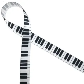 Keyboard Ribbon black keys on 5/8" white single face satin