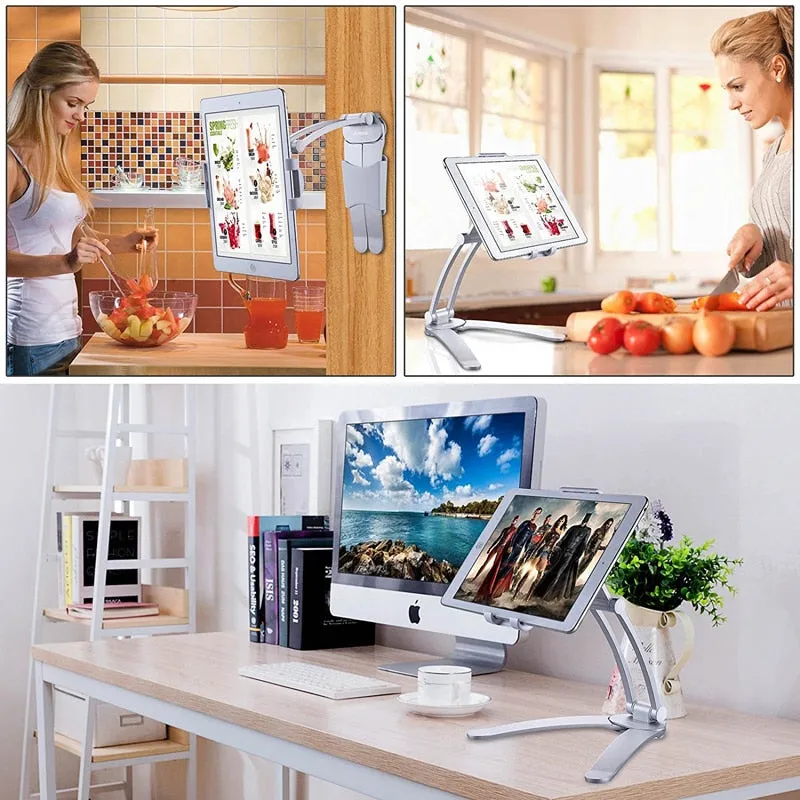 Kitchen Tablet Stand Wall Desk Tablet Mount Stand Fit For 5-10.5 inch Width Tablet  Metal Bracket Smartphones Holders