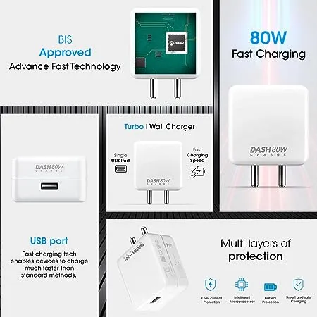 Kivart Turbo | 80W Dash Charger | USB to Type C Fast Charging Cable | Multi Layer Protection | BIS Approved