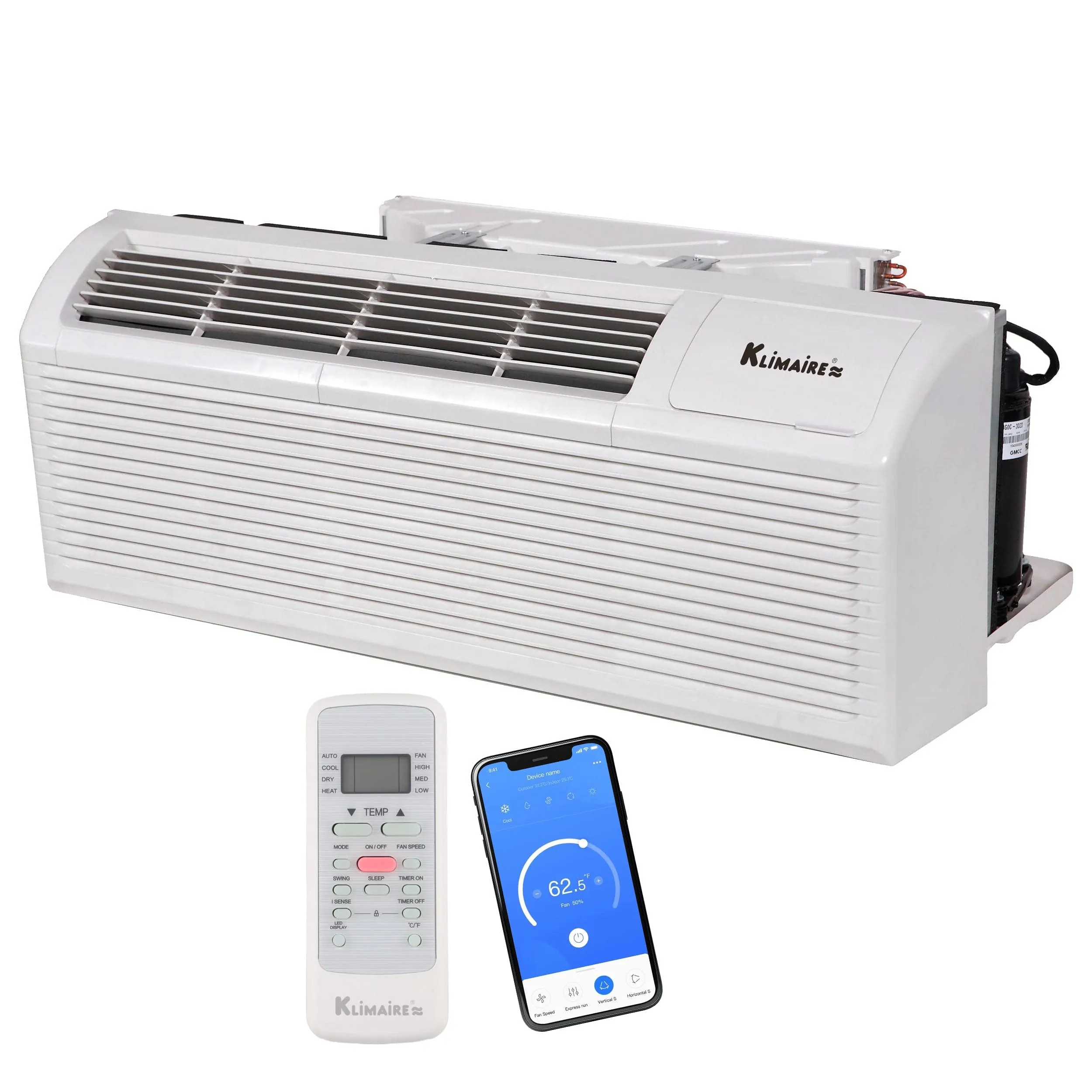 Klimaire PTAC 9,000 Btu Air Conditioner Heat Pump R-32 with 3.5kW Heater and Wi-Fi  - 208-230V - 20A