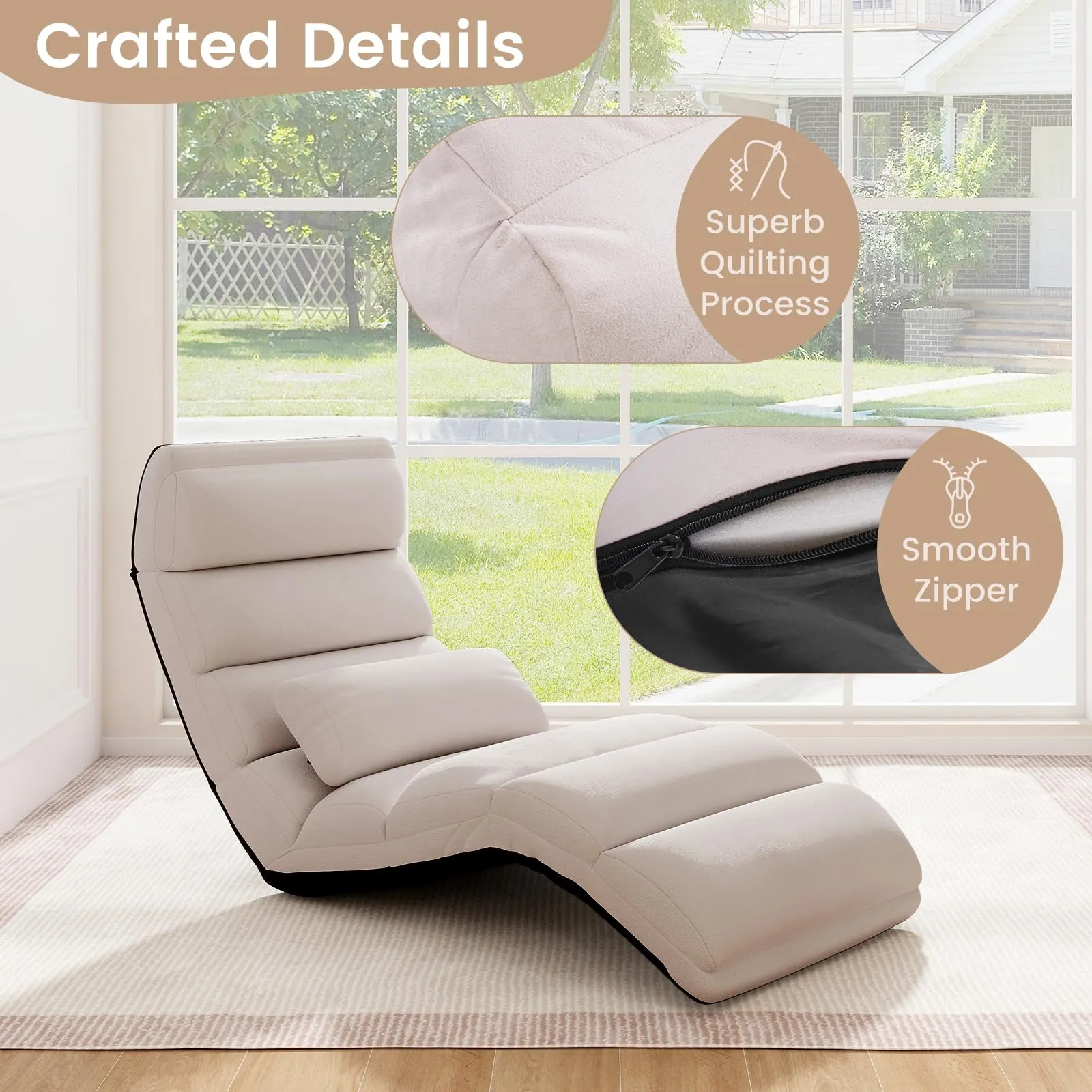 KOMFOTT Adjustable 5-Position Floor Lounger with Thick Padded & Pillow