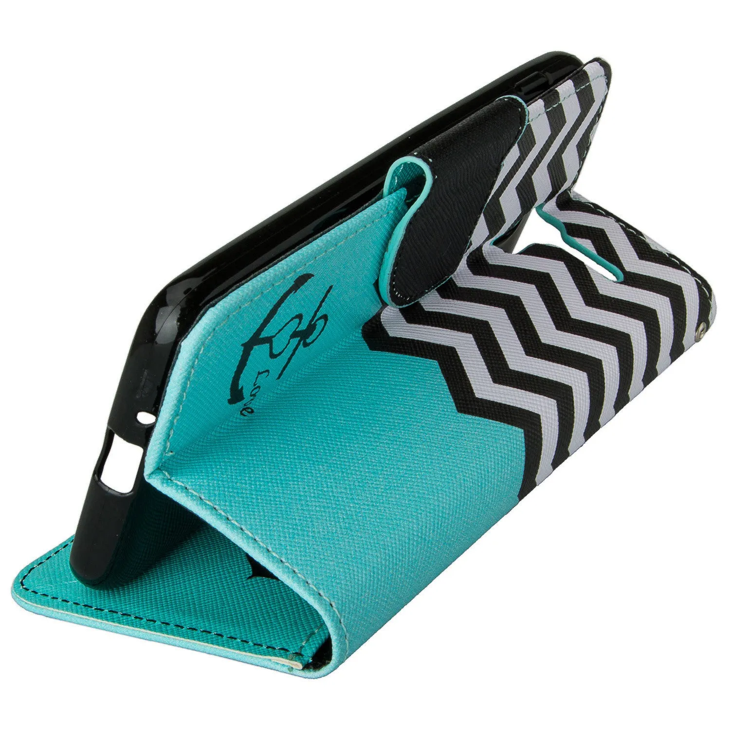 Kyocera Hydro View Wallet Case, Wrist Strap Pu Leather Magnetic Flip Fold[Kickstand] with ID & Card Slots for Kyocera Hydro View - Teal Anchor