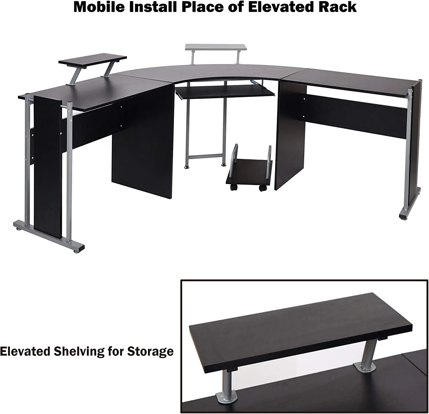 L-Shaped Computer Desk Modern Corner Table Wood Laptop Gaming Desk 71.2 x 22 x 30.3in