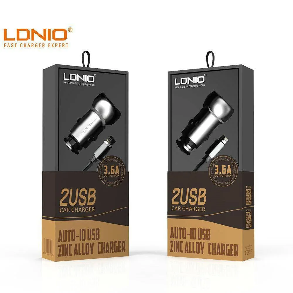 LDNIO C401 (3.6A) Zinc Alloy Series Dual USB Port Car Charger with Micro USB 1M Cable