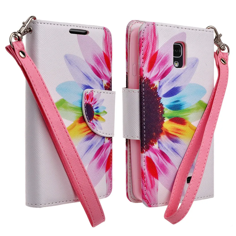 LG F70 Case, Wrist Strap Magnetic Flip Fold[Kickstand] Pu Leather Wallet Case with ID & Card Slots - Vivid Sunflower