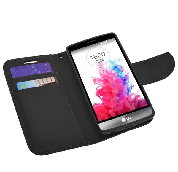 LG G3 s | LG G3 mini | LG G3 Beat | LG G3 Vigor | LG D725 | LG D722 Case, Wrist Strap Flip Folio [Kickstand Feature] Pu Leather Wallet Case with ID & Credit Card Slots - Black