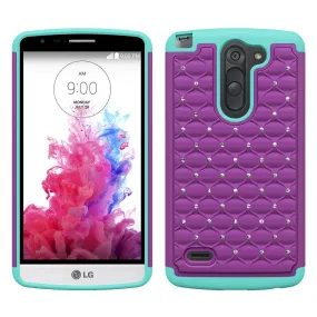 LG G3 Stylus Rhinestone Case , Slim Hybrid Dual Layer[Shock Resistant] Crystal Rhinestone Studded Case Cover - Purple/Teal