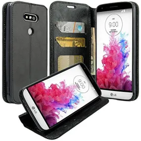 LG G5 Case, Pu Leather Magnetic Flip Fold[Kickstand] Wallet Case with ID and Card Slots for LG G 5 - Black