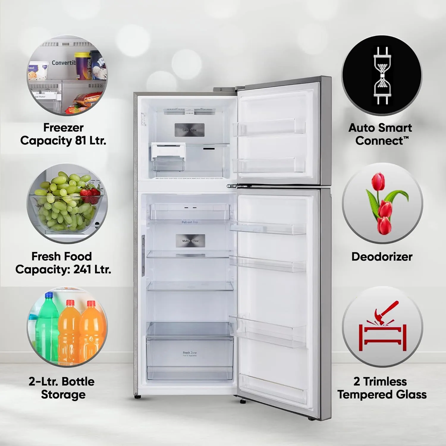 LG GL-T342TPZY 322 L 2 Star Frost-Free Smart Inverter Wi-Fi Double Door Refrigerator Appliance (Shiny Steel, Convertible & Door Cooling )