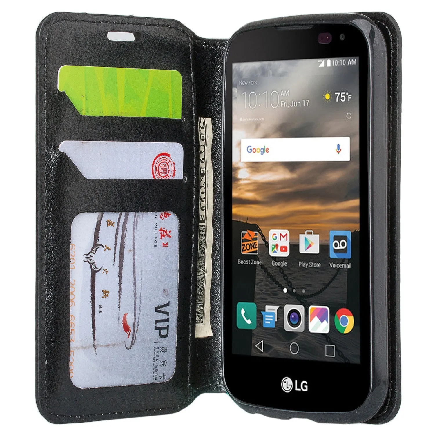 LG K3 Wallet Case, Pu Leather Wallet Case [Kickstand] with ID & Credit Card Slots for LG K 3 - Black