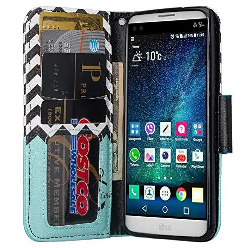 LG K4 (2017) | LG Fortune | LG Phoenix 3 Case, Wrist Strap Magnetic Fold[Kickstand] Pu Leather Wallet Case with ID & Credit Card Slots - Teal Anchor