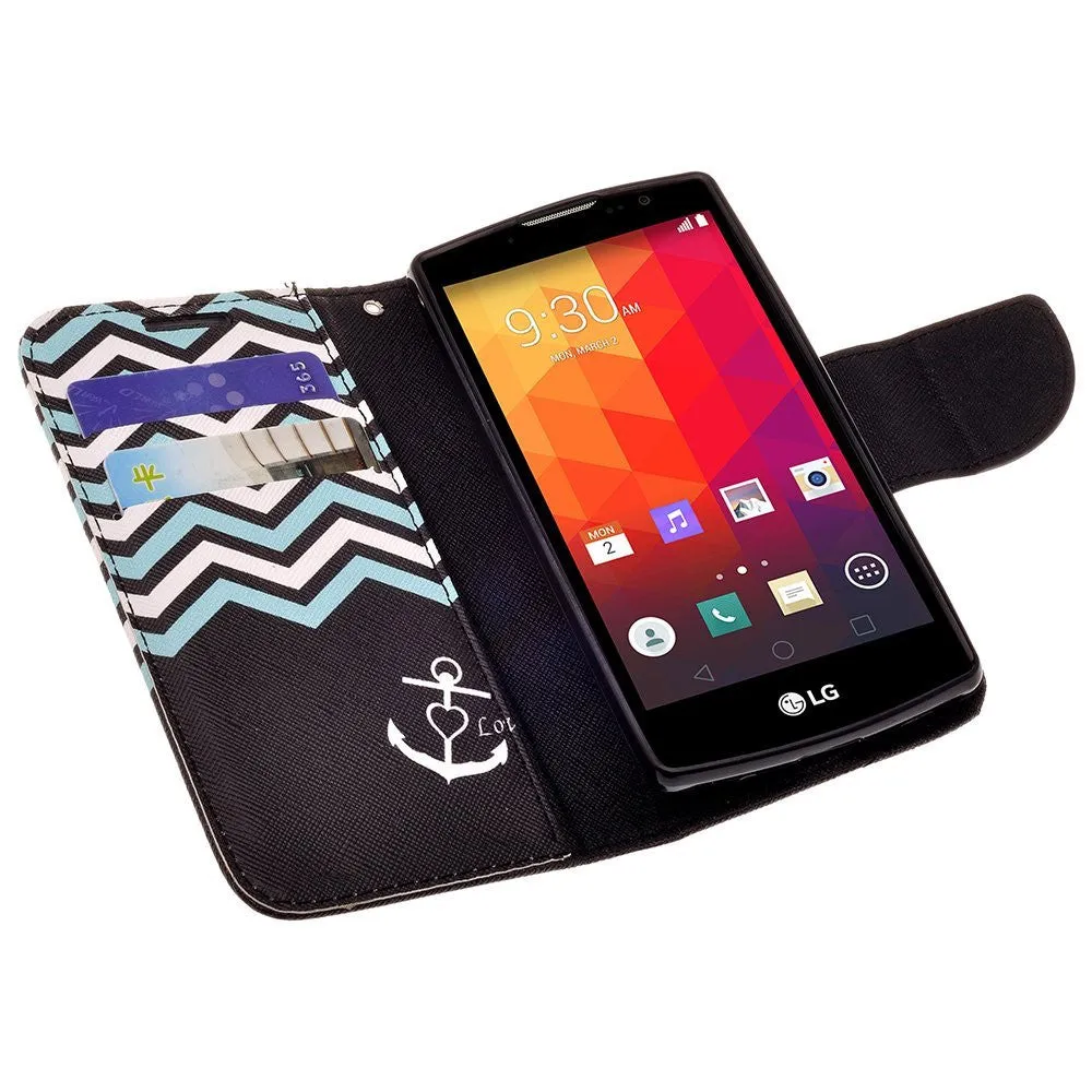 LG Leon LTE Case | Lg Tribute 2 Case | LG Power | LG Sunset | LG Destiny | LG Risio Case, Wallet Case, Wrist Strap [Kickstand] Pu Leather Wallet Case with ID & Credit Card Slots - Black Anchor