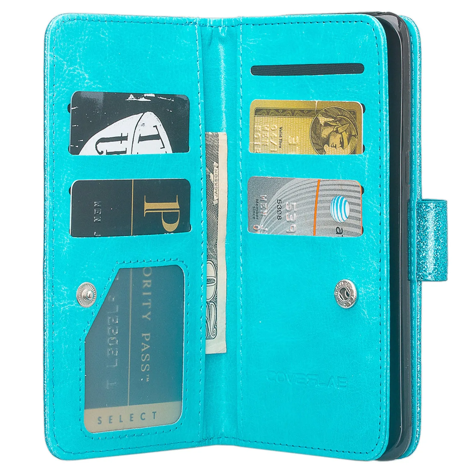 LG Stylo 4 Case, Stylo 4 Plus, Q Stylus Glitter Faux Leather Flip Credit Card Holder Wrist Strap Shockproof Protective Wallet Case Clutch - Teal