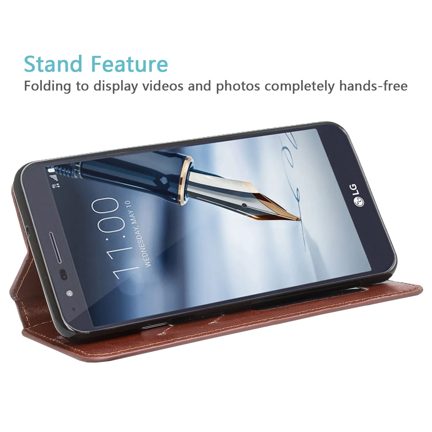 LG Stylo 4 Case, Stylo 4 Plus, Q Stylus Leather Wallet Case [Kickstand] with ID & Credit Card Slots - Brown