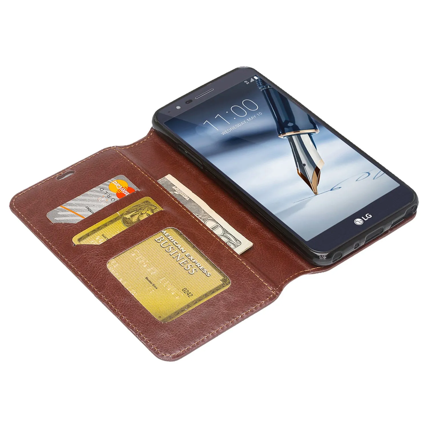 LG Stylo 4 Case, Stylo 4 Plus, Q Stylus Leather Wallet Case [Kickstand] with ID & Credit Card Slots - Brown