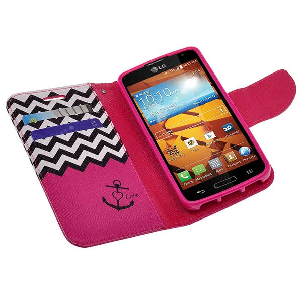 LG Volt Case,  LG LS740 Case Wrist Strap Pu Leather Magnetic Flip Fold[Kickstand] Wallet Case with ID & Card Slots for LG Volt - Hot Pink Anchor