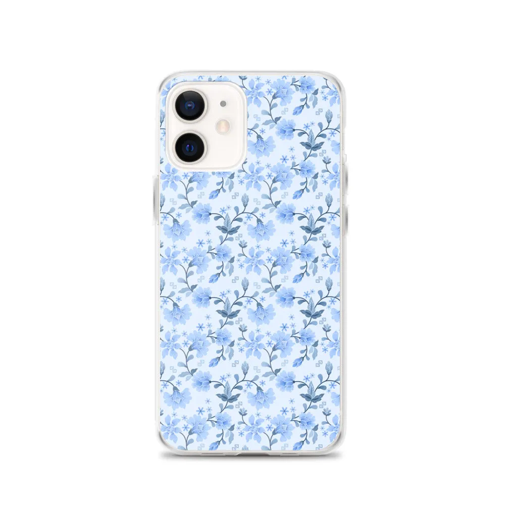 Light Blue Flowers iPhone 15 14 13 12 Pro Max Case, Petal Print Cute Gift Aesthetic iPhone 11 Mini SE 2020 XS XR X 7 Plus 8 Cell Phone