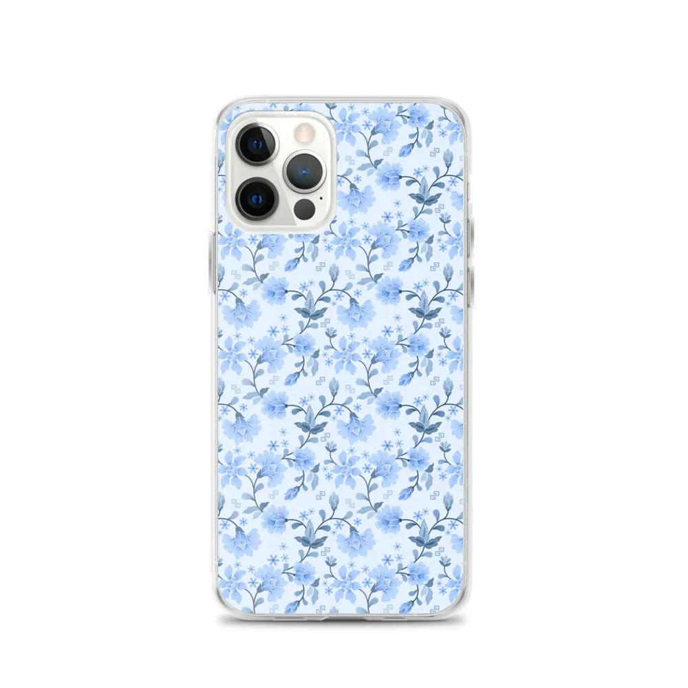 Light Blue Flowers iPhone 15 14 13 12 Pro Max Case, Petal Print Cute Gift Aesthetic iPhone 11 Mini SE 2020 XS XR X 7 Plus 8 Cell Phone